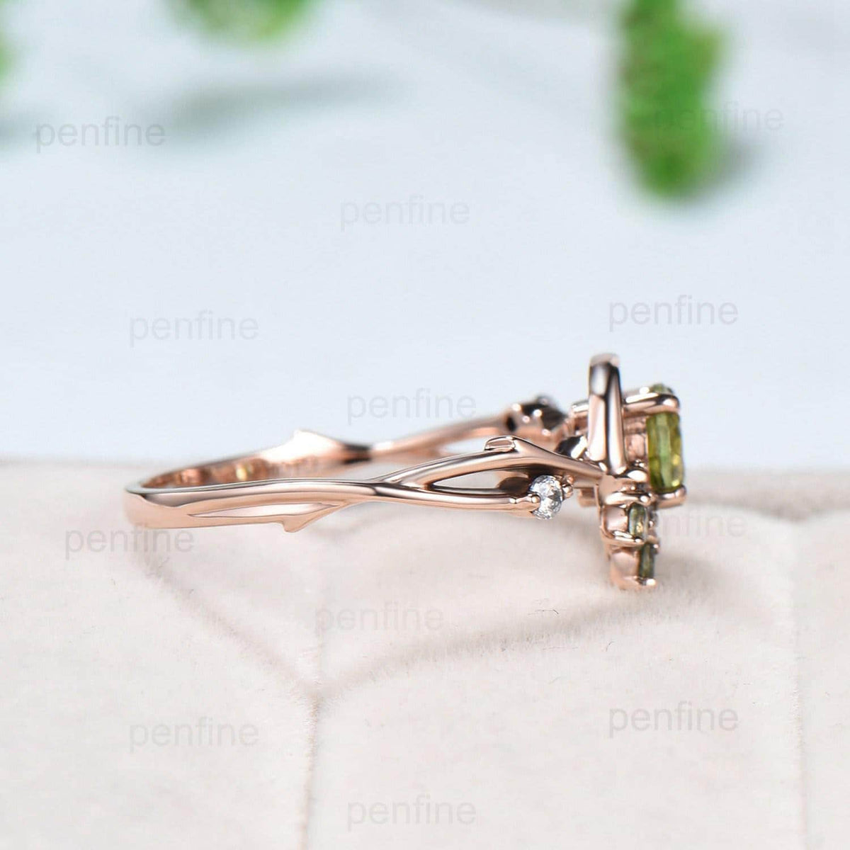 Unique Crescent Moon Green Moissanite Engagement Ring Vintage Rose Gold Star Moon Cluster Peridot Ring Art Deco Promise Anniversary Gift Her
