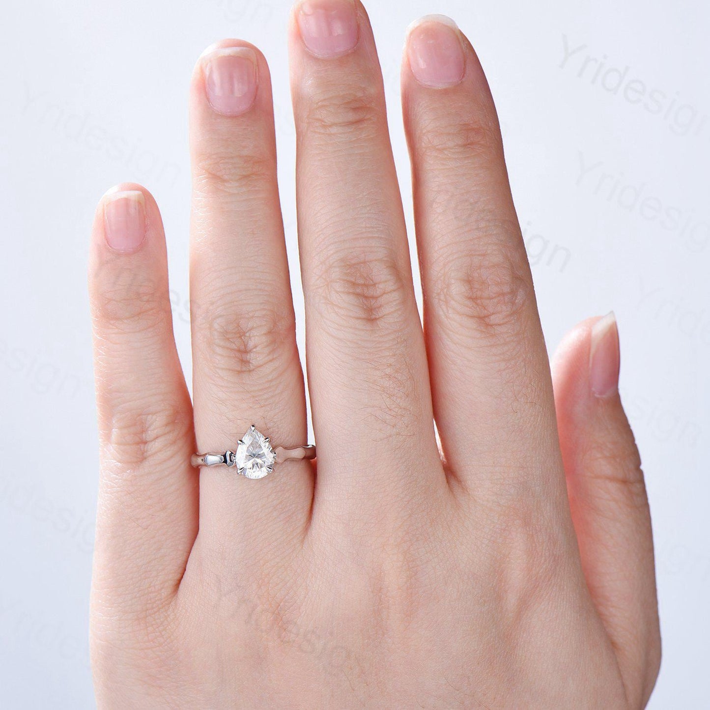 Unique Pear Shaped Moissanite Engagement Ring Platinum Wedding Ring of the Crux of Fate Handmade Personable Bridal Ring Proposal Gift Women