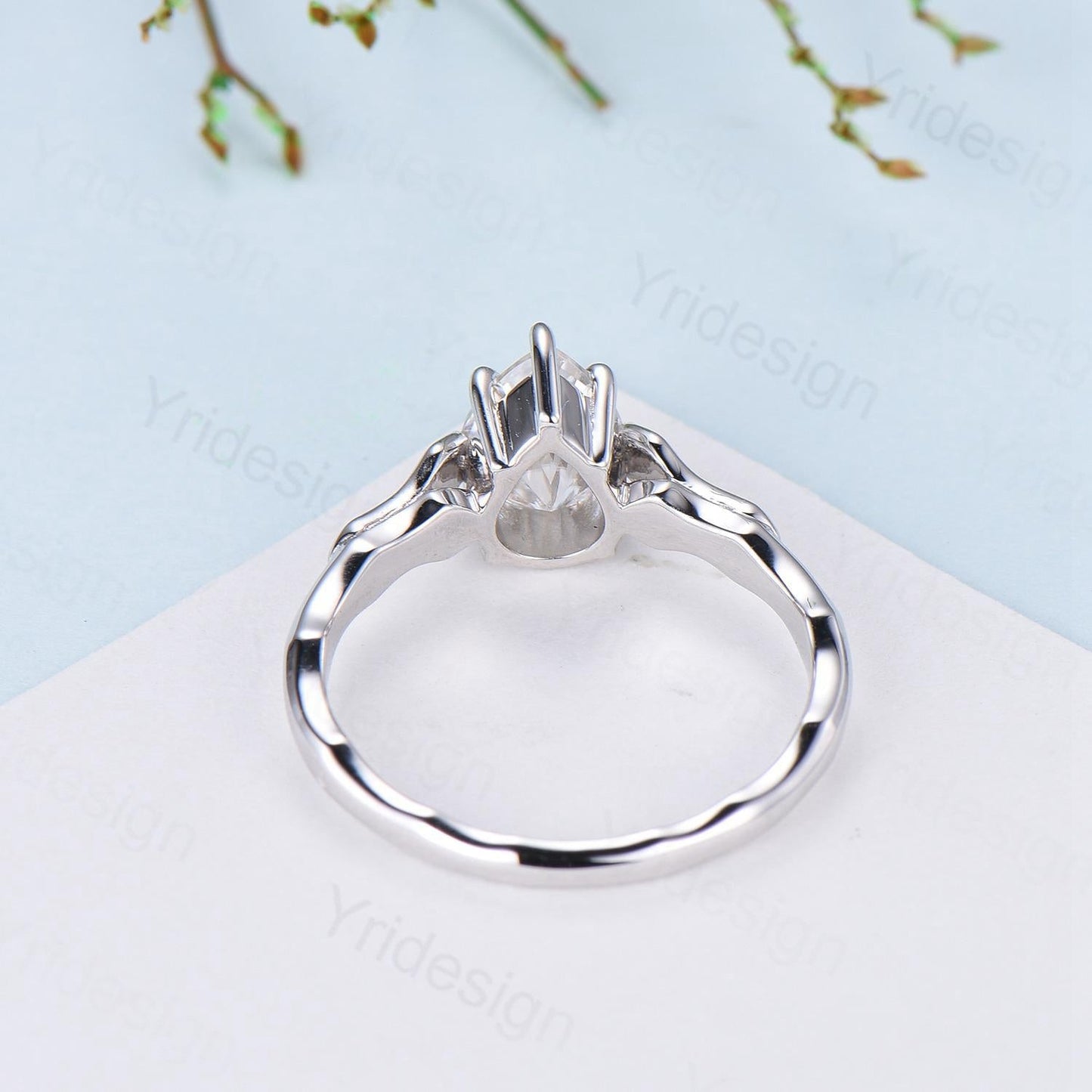 Unique Pear Shaped Moissanite Engagement Ring Platinum Wedding Ring of the Crux of Fate Handmade Personable Bridal Ring Proposal Gift Women