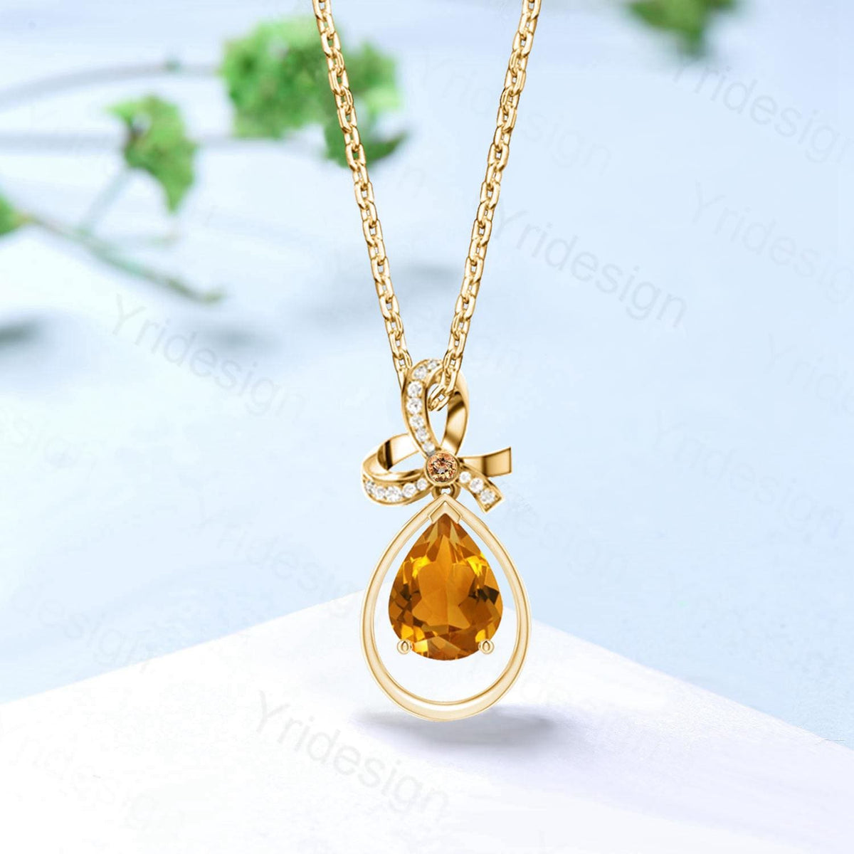 Unique Celtic Knot Pear Citrine Wedding Necklace Sterling Silver Yellow Gold Mother's Pendant Animal Inspired Anniversary Gift for Daughter