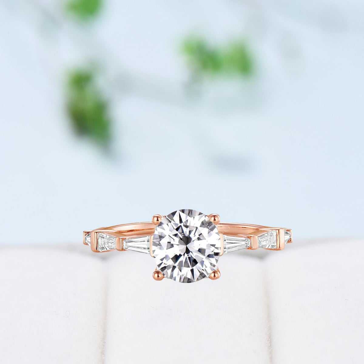 Asscher Cut Brilliant Moissanite ring Baguette Moissanite Engagement Ring 14K Rose Gold Vintage Wedding Ring Unique Anniversary Promise Ring