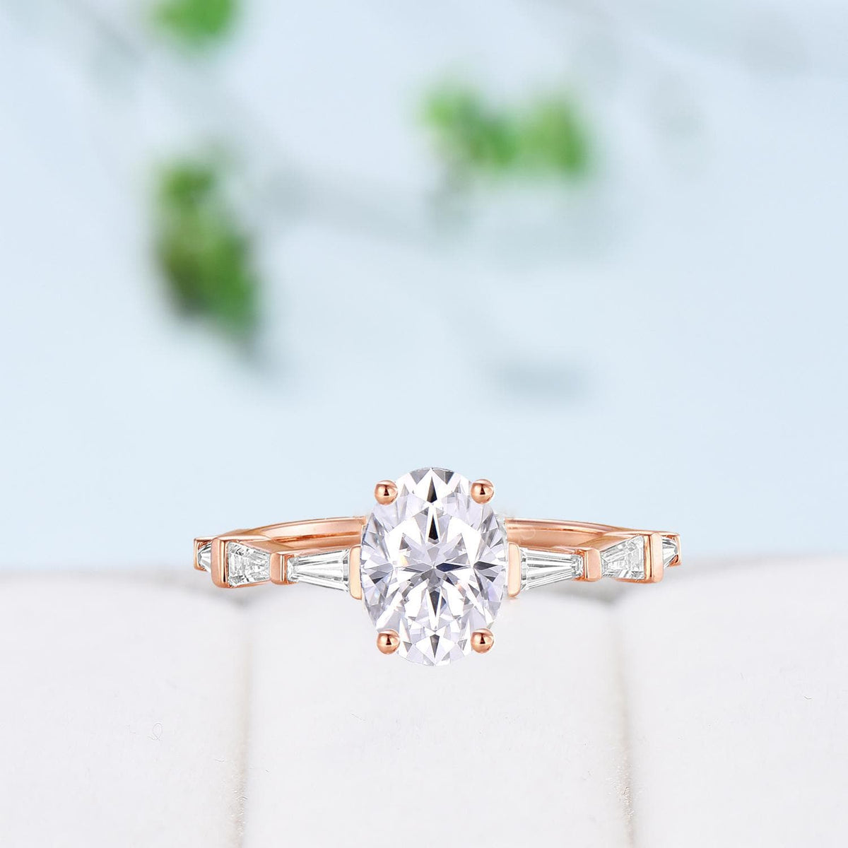 Asscher Cut Brilliant Moissanite ring Baguette Moissanite Engagement Ring 14K Rose Gold Vintage Wedding Ring Unique Anniversary Promise Ring