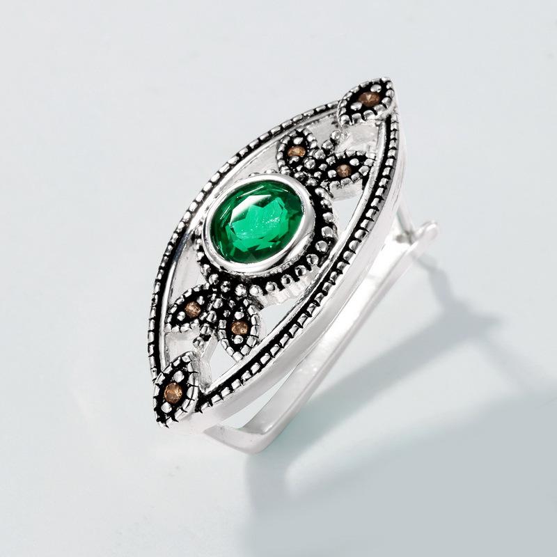 Unique Evil Eye Wedding Set vintage marquise shaped pendant necklace silver white gold art deco green emerald stud earrings anniversary gift