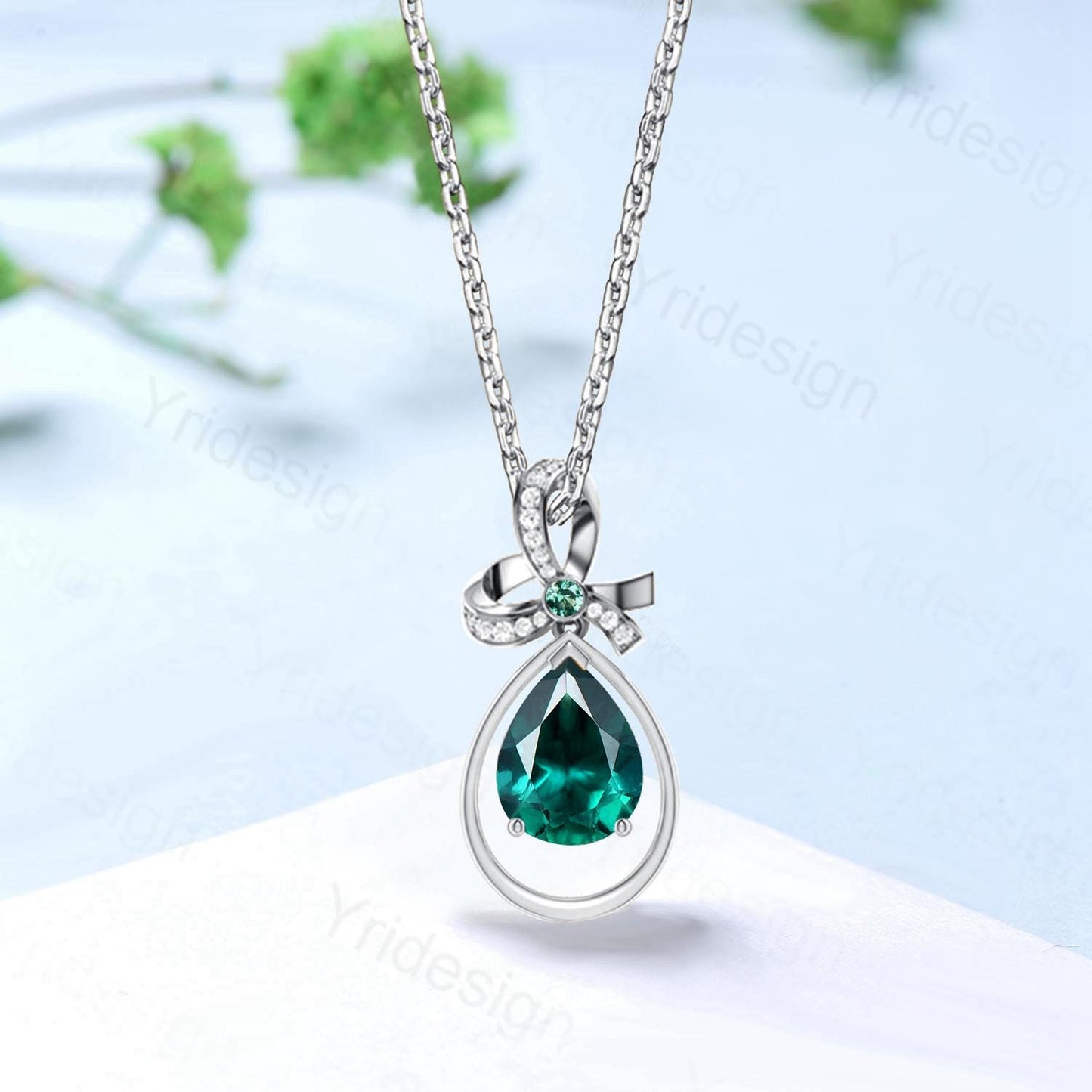 Unique Celtic Knot Pear Emerald Wedding Necklace Sterling Silver Rose Gold Mother's Pendant Floral Inspired Anniversary Gift for Daughter