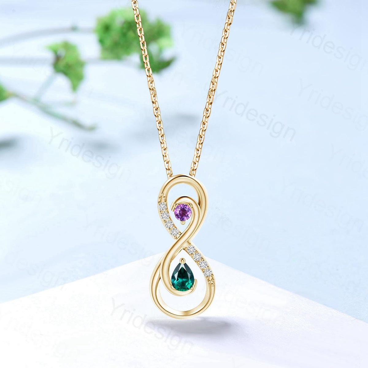 Vintage Emerald Necklace Unique Unique Infinity Amethyst Style Pendant Dainty Eternal Amethyst Emerald Pendant Best Anniversary gift women