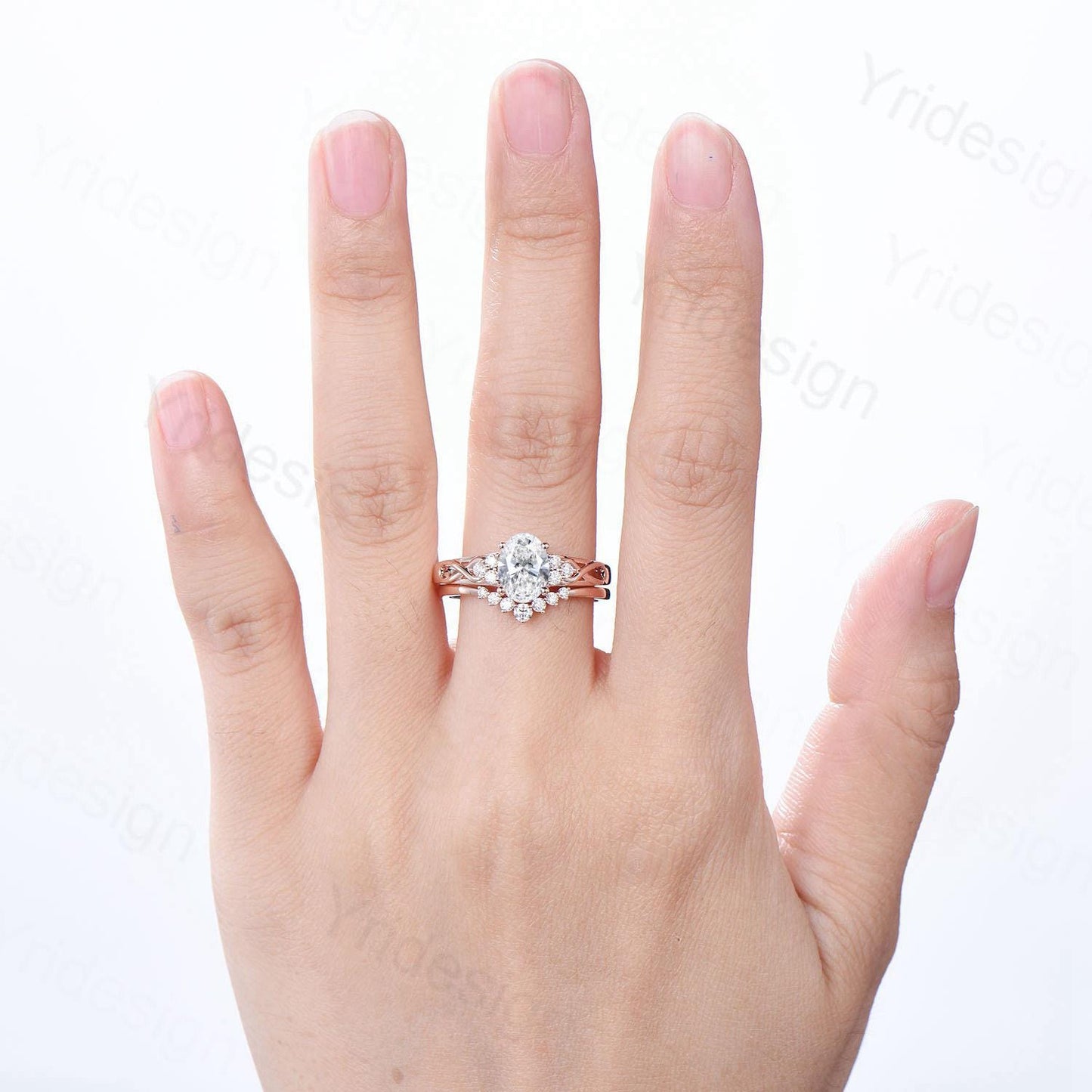 Celtic Knot Oval Cut Lab Grown Diamond Engagement Ring Set, IGI Certificate Diamond Bridal Ring Set, Unique Handmade Anniversary Gift Women