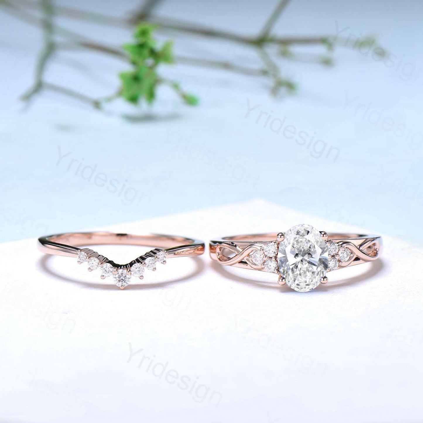 Celtic Knot Oval Cut Lab Grown Diamond Engagement Ring Set, IGI Certificate Diamond Bridal Ring Set, Unique Handmade Anniversary Gift Women