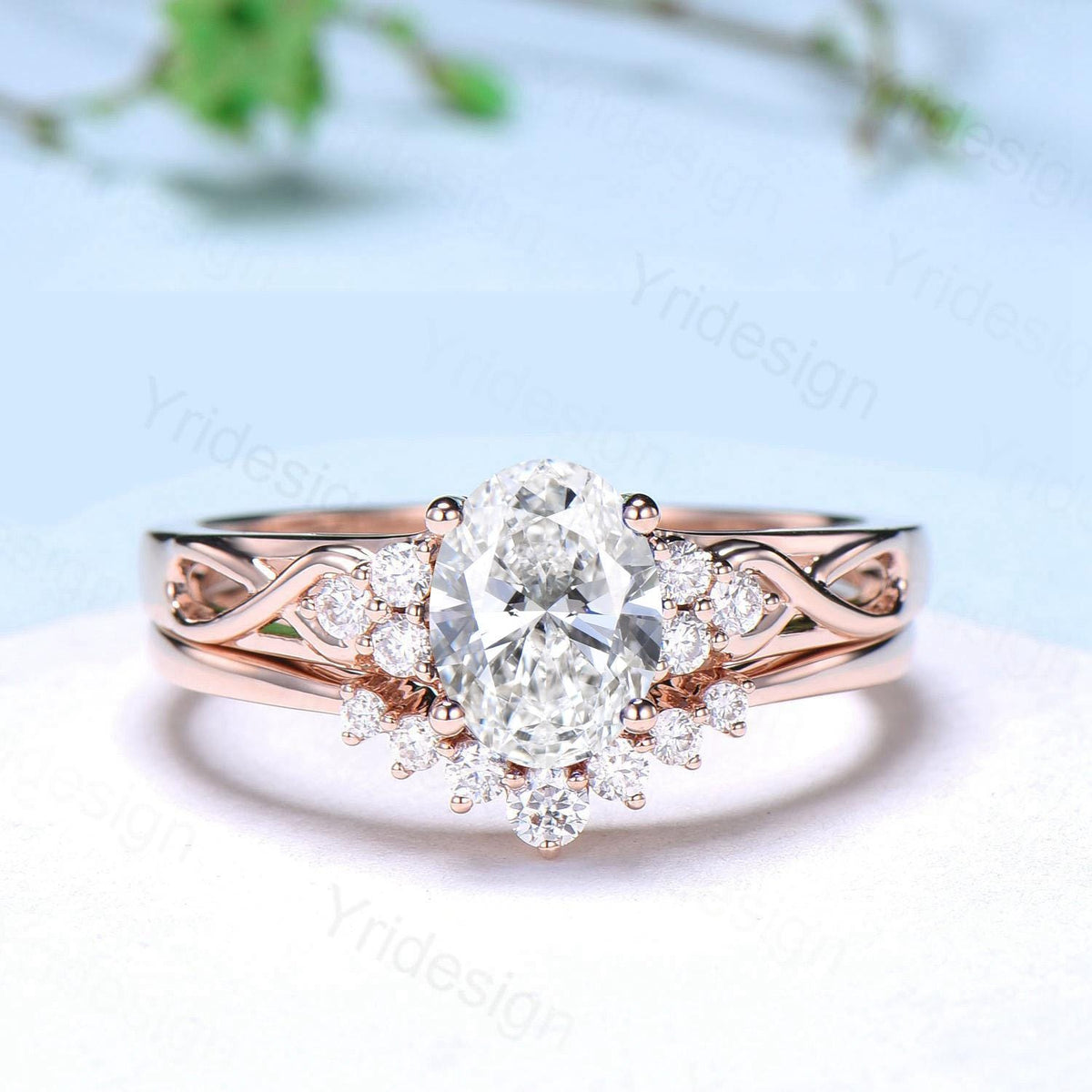Celtic Knot Oval Cut Lab Grown Diamond Engagement Ring Set, IGI Certificate Diamond Bridal Ring Set, Unique Handmade Anniversary Gift Women