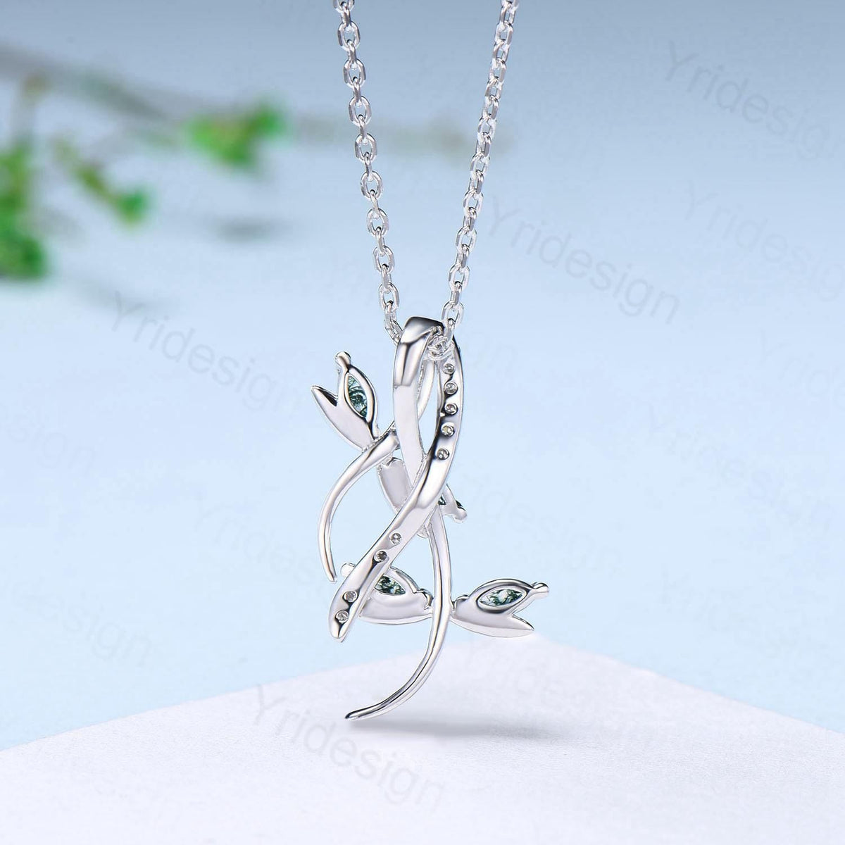 Nature Inspired Moss Agate Necklace Unique Marquise Green Agate Dragonfly Accompany Necklace Pendant Necklace Unique Anniversary Gift Women