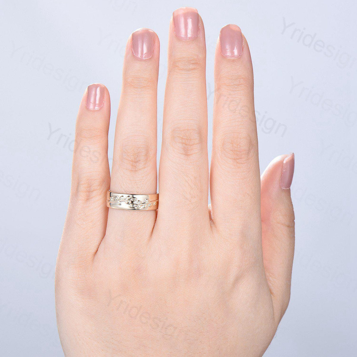 6mm Unique Leaf Wedding Band Mens 14K Yellow Gold Art Deco Leaf Branch Vines Design Wedding Ring Men Anniversary Engagement Rings For Men
