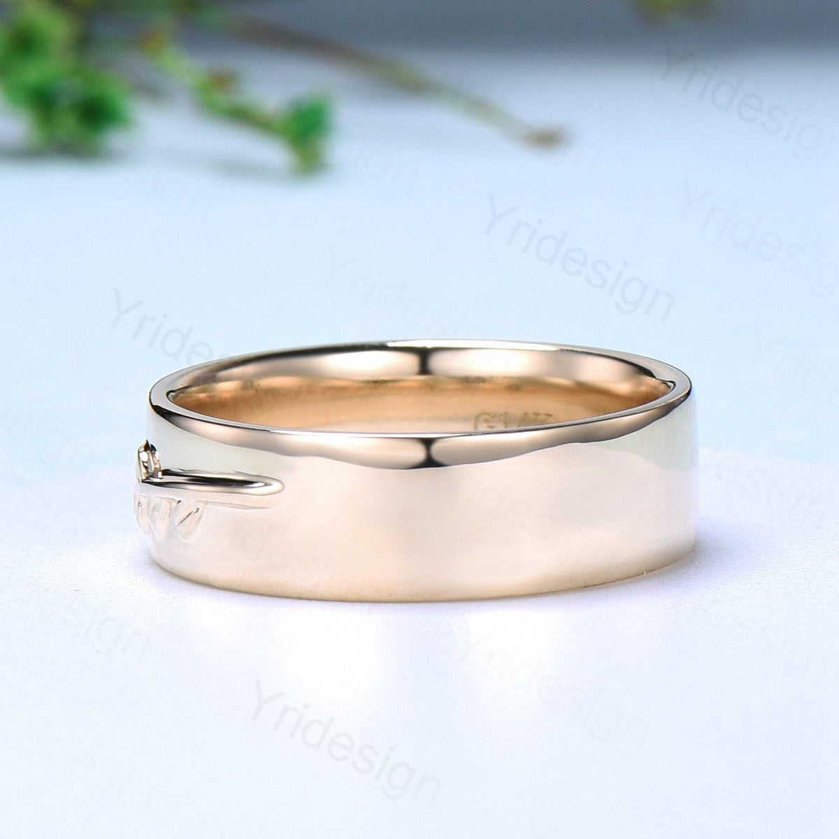 6mm Unique Leaf Wedding Band Mens 14K Yellow Gold Art Deco Leaf Branch Vines Design Wedding Ring Men Anniversary Engagement Rings For Men