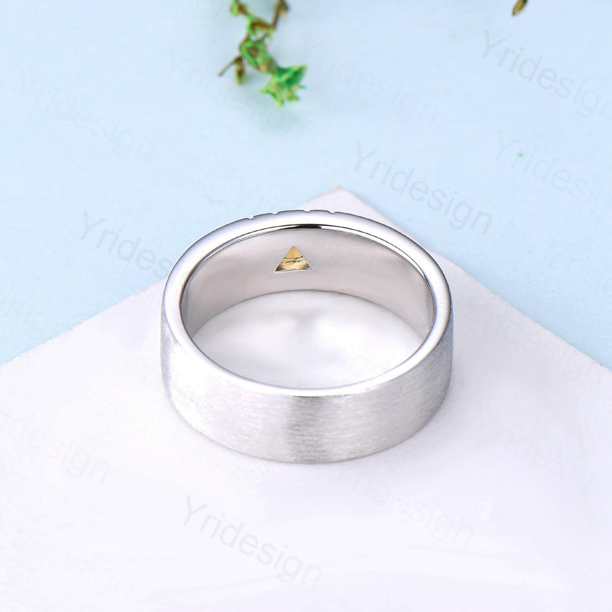 6mm Men's Ring Trillion Citrine Brushed Finished Band Solitaire Wedding Band Silver White Gold  Unique Citrine Anniversary Band Gift For Men