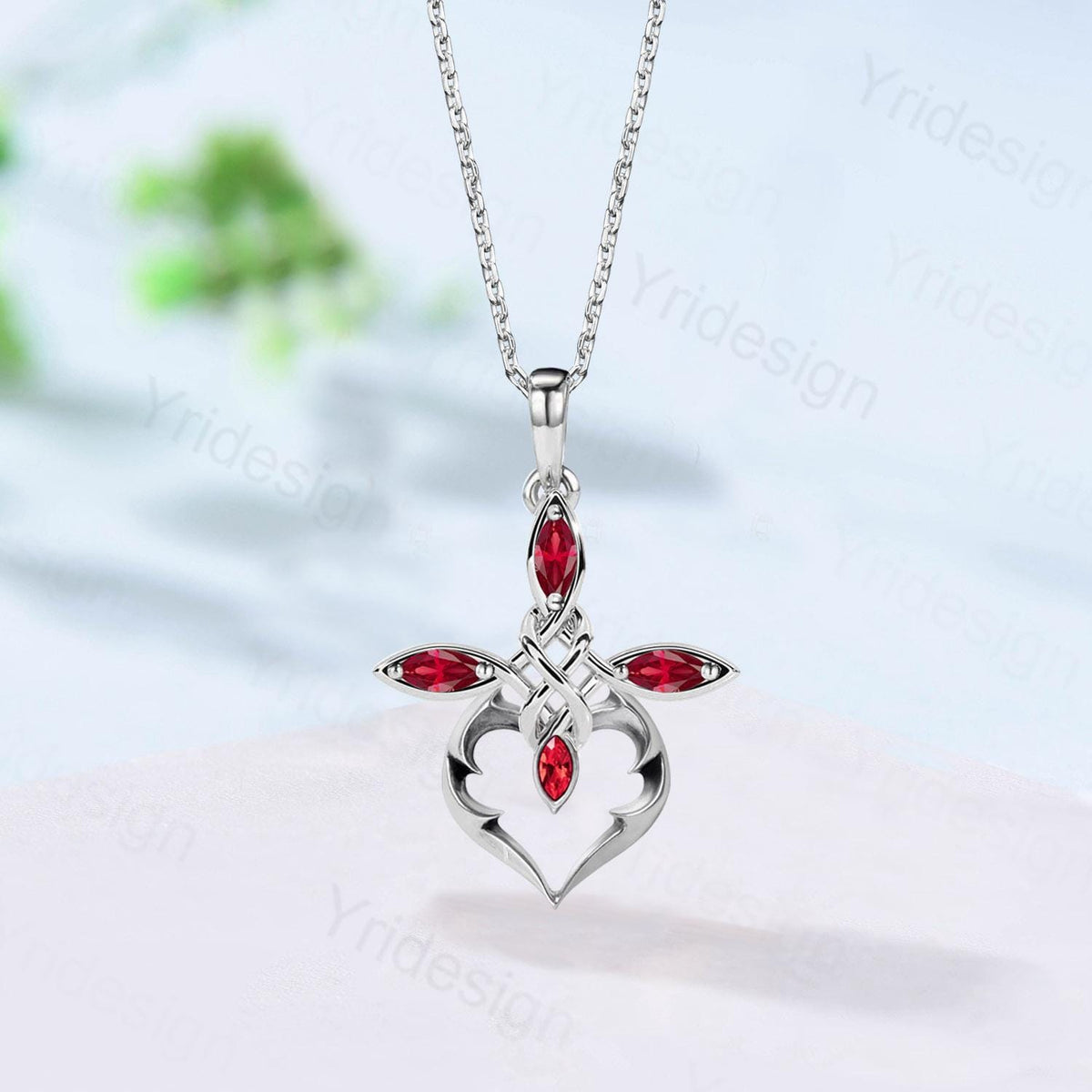 Unique Cross lab red ruby necklace Silver white gold minimalist  Personalized marquise ruby pendant women Celtic knot Jewelry Necklace gift
