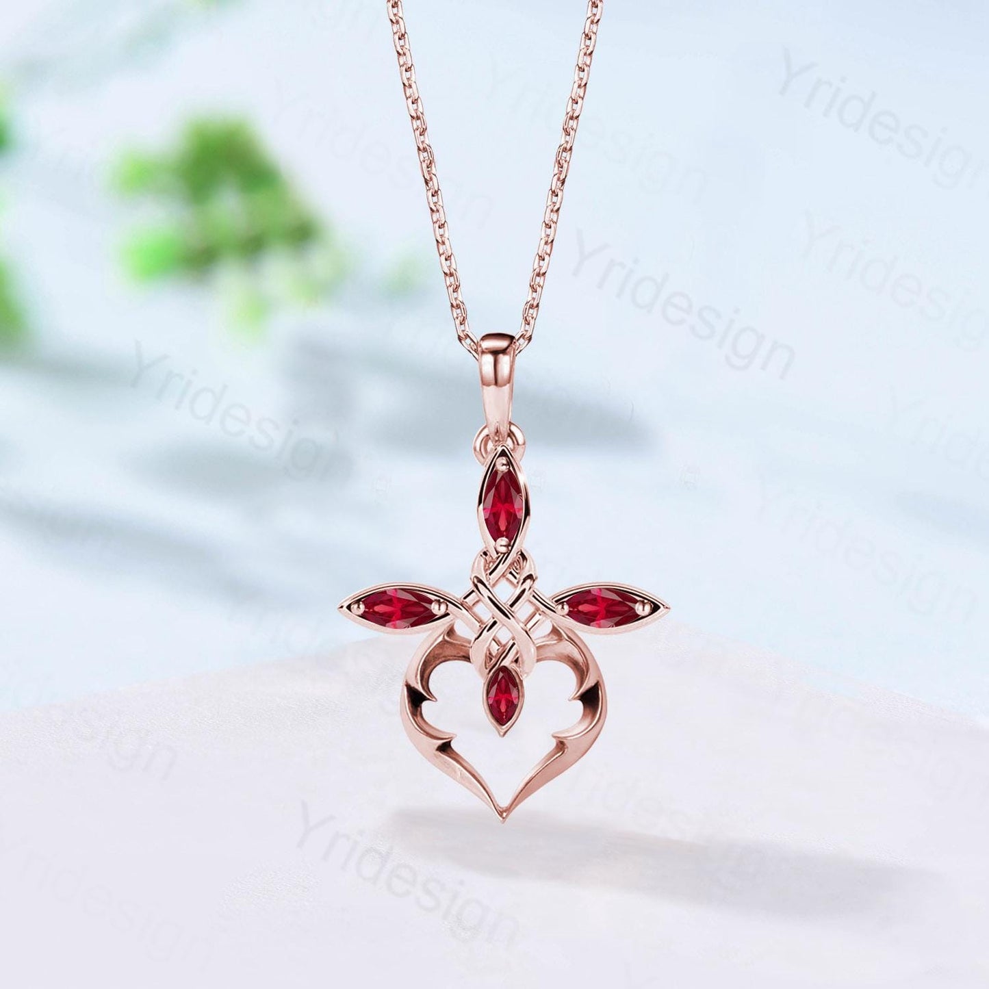 Unique Cross lab red ruby necklace Silver white gold minimalist  Personalized marquise ruby pendant women Celtic knot Jewelry Necklace gift