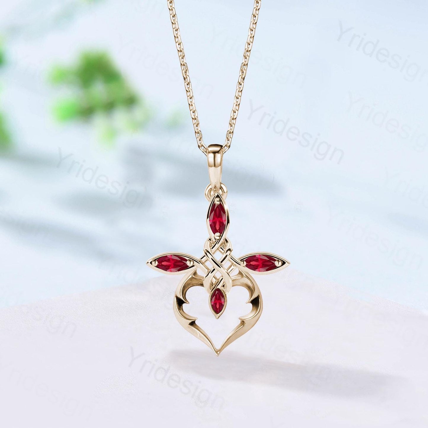 Unique Cross lab red ruby necklace Silver white gold minimalist  Personalized marquise ruby pendant women Celtic knot Jewelry Necklace gift