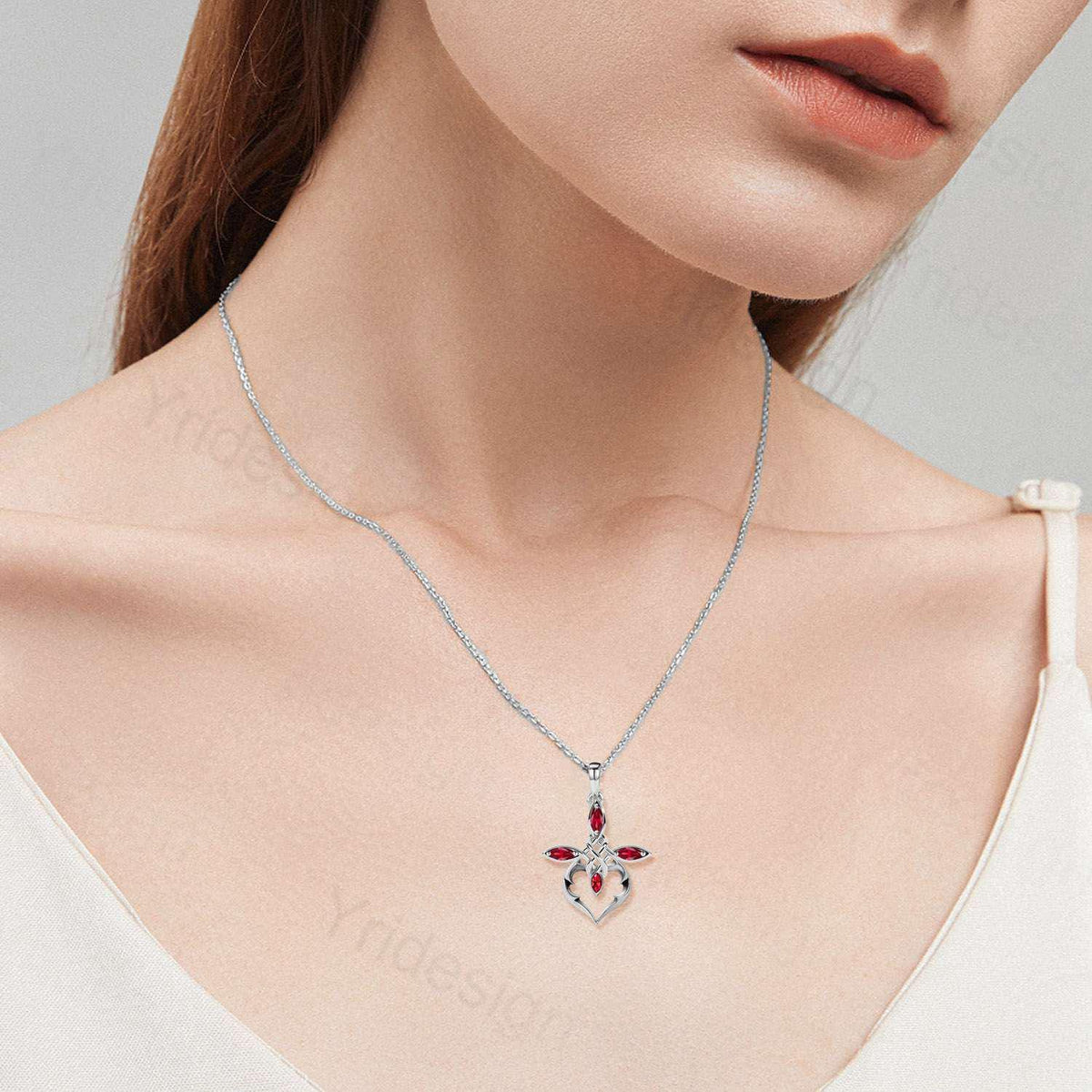 Unique Cross lab red ruby necklace Silver white gold minimalist  Personalized marquise ruby pendant women Celtic knot Jewelry Necklace gift