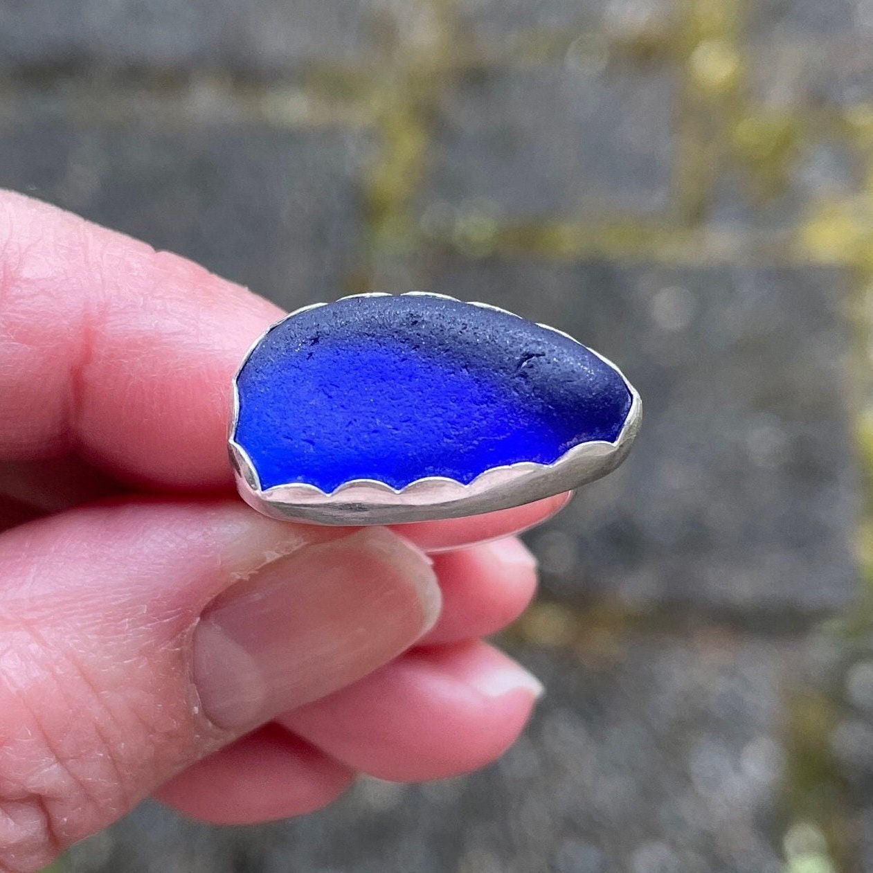 Large Cobalt Blue Sea Glass Ring | Sterling Silver | Handmade | Size 6