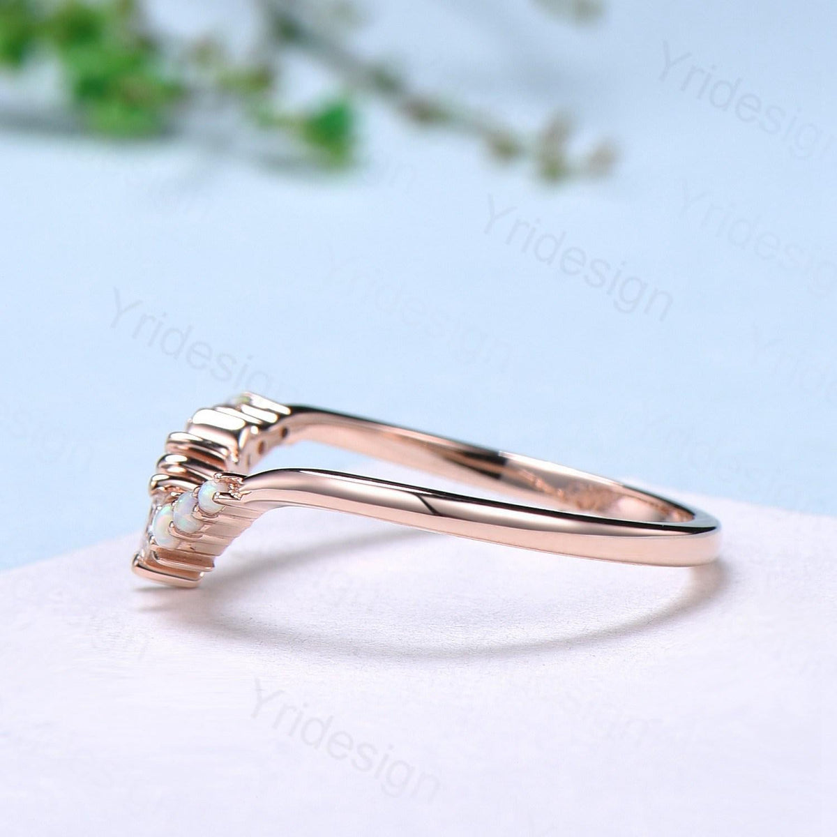 Unique Opal wedding Band Marquise 14k white gold fire opal moon wedding ring Art Deco curved stacking marching band Anniversary gift for her