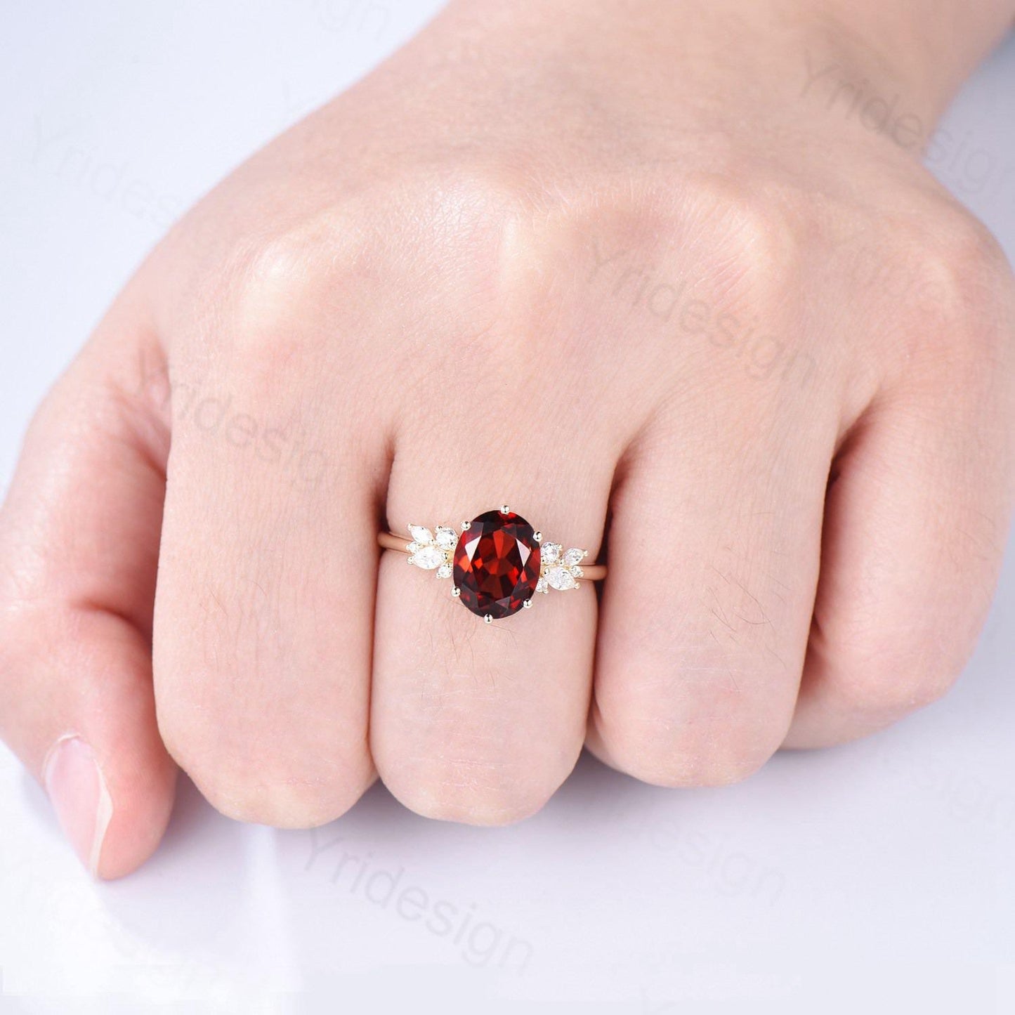 Vintage Style 3 carat Oval Garnet Ring Engagement Ring, Yellow Gold Antique Wedding Women's Ring, Art Deco January Birthstone Promise Ring
