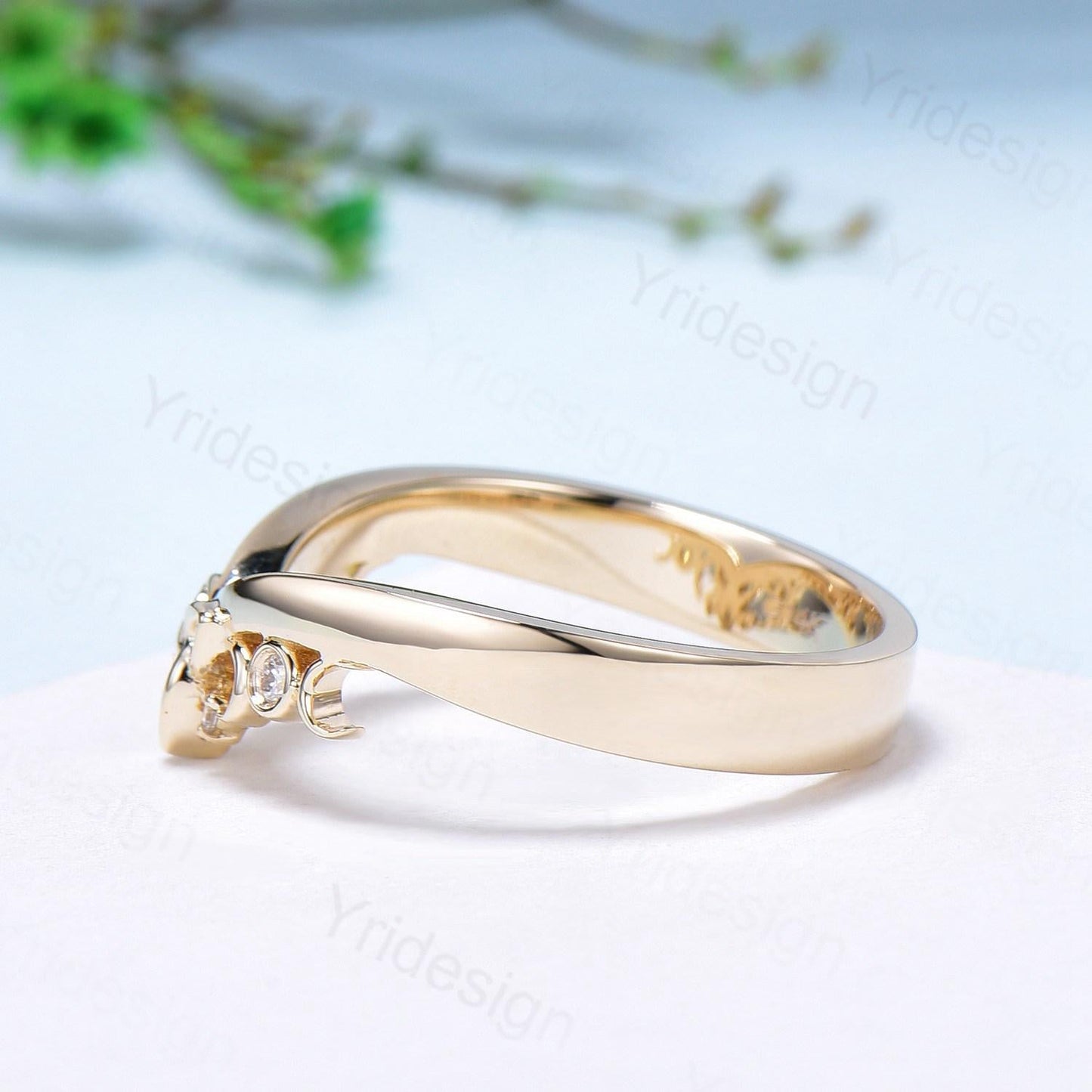 3.5mm Celtic Knot Norse Viking diamond wedding band women 14k yellow gold curved wedding band unique Matching stacking band anniversary ring