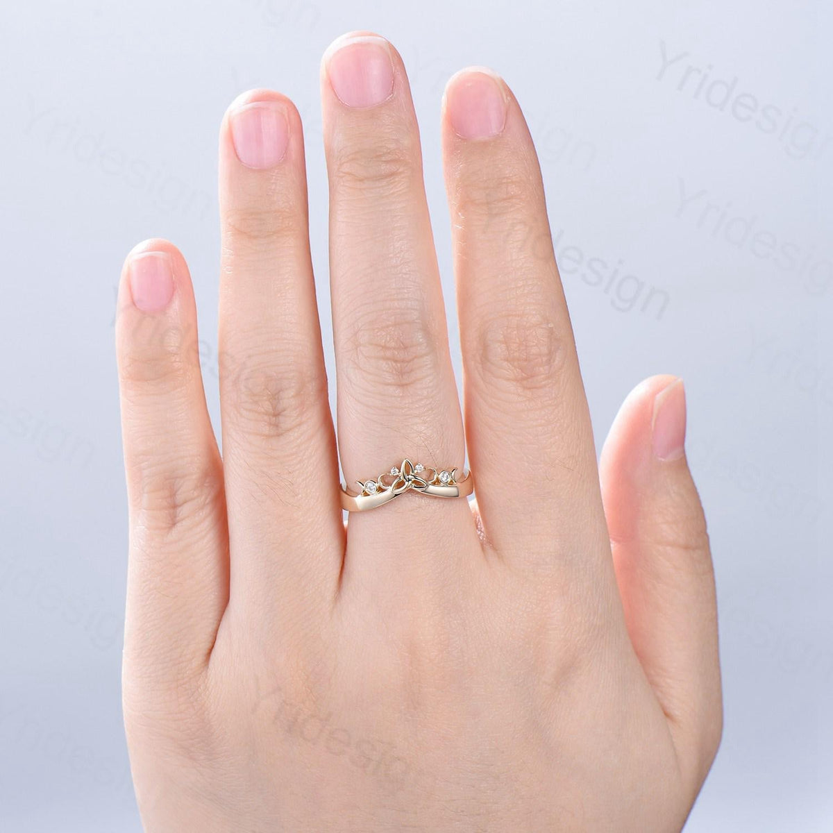 3.5mm Celtic Knot Norse Viking diamond wedding band women 14k yellow gold curved wedding band unique Matching stacking band anniversary ring