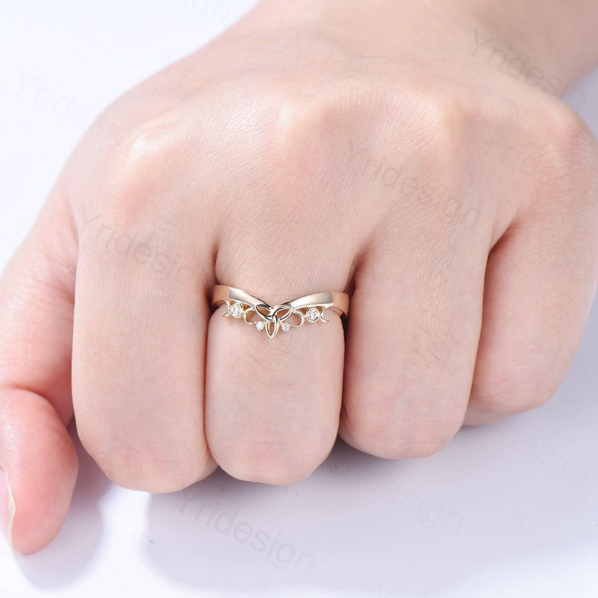 3.5mm Celtic Knot Norse Viking diamond wedding band women 14k yellow gold curved wedding band unique Matching stacking band anniversary ring