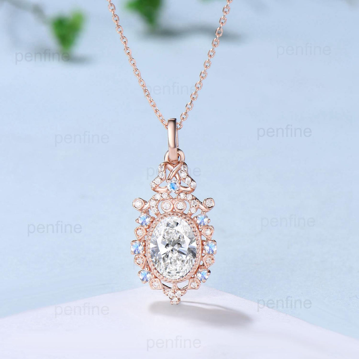 Vintage Lab Grown Diamond Pendant Necklace Unique Knot Moissanite Necklace Floral Rainbow Moonstone Pendant Unique Anniversary promise gift
