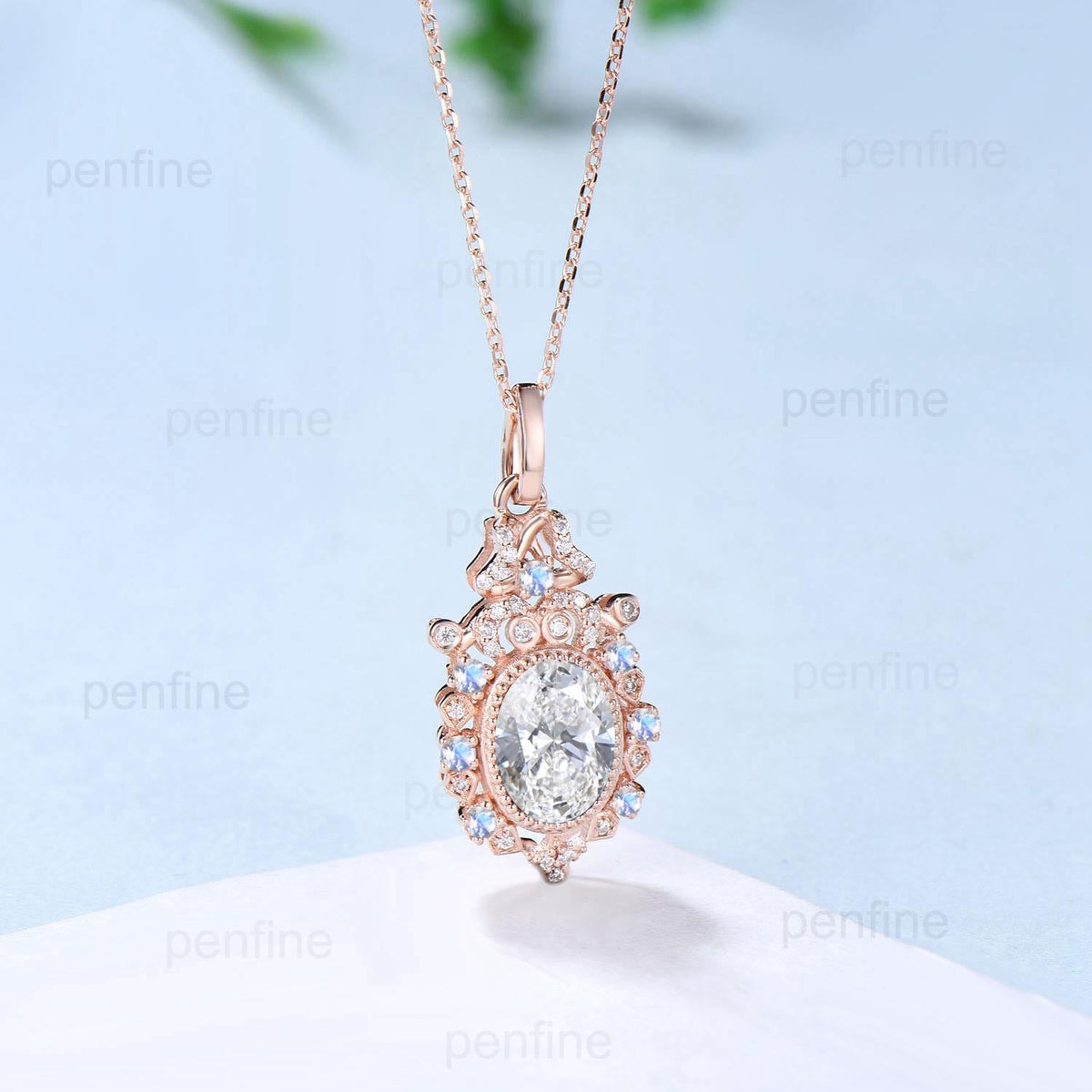 Vintage Lab Grown Diamond Pendant Necklace Unique Knot Moissanite Necklace Floral Rainbow Moonstone Pendant Unique Anniversary promise gift