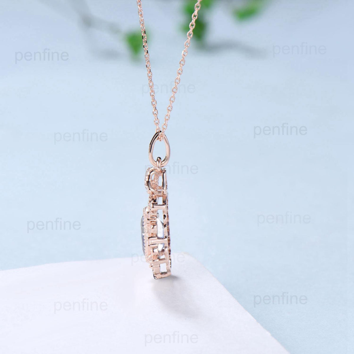 Vintage Lab Grown Diamond Pendant Necklace Unique Knot Moissanite Necklace Floral Rainbow Moonstone Pendant Unique Anniversary promise gift