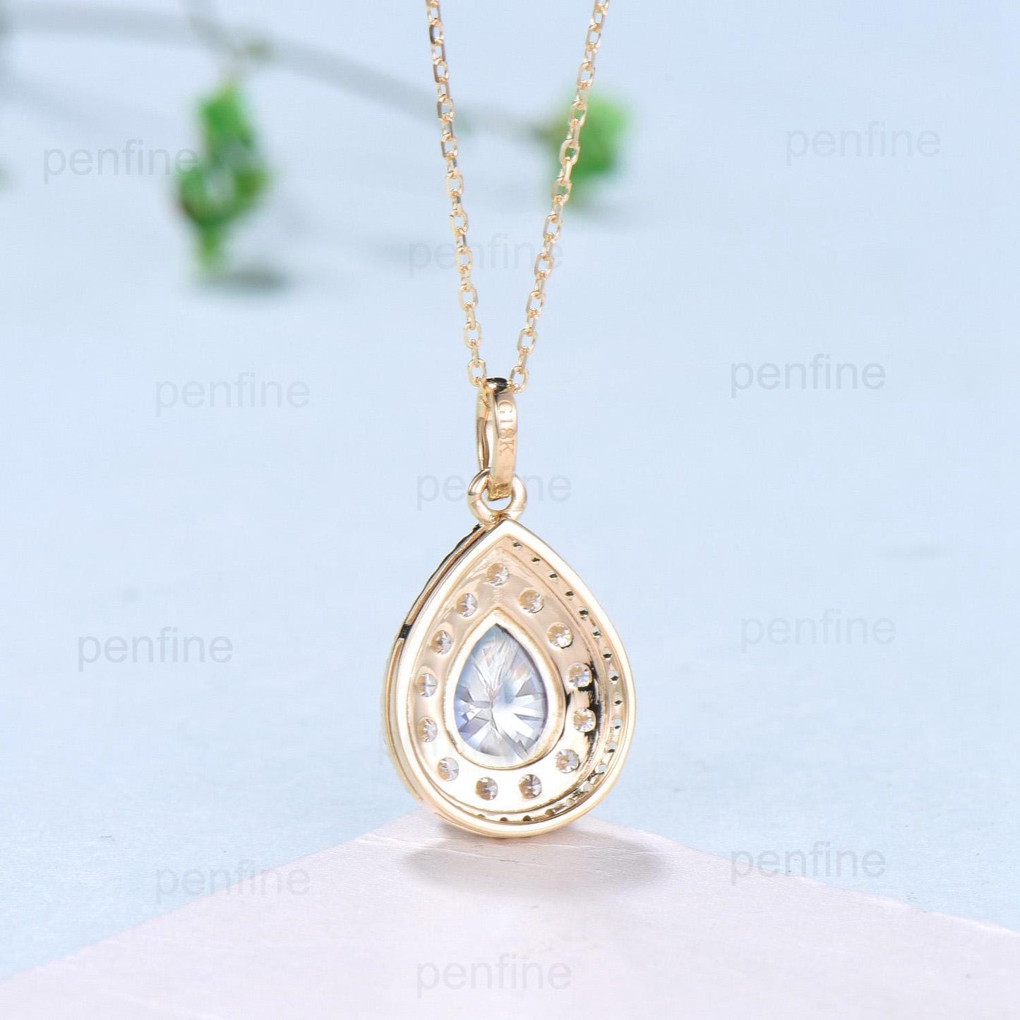 Double Halo pear shaped moissanite necklace vintage alternative lab grown diamond pendant 18k yellow gold necklace engagement gift for Women
