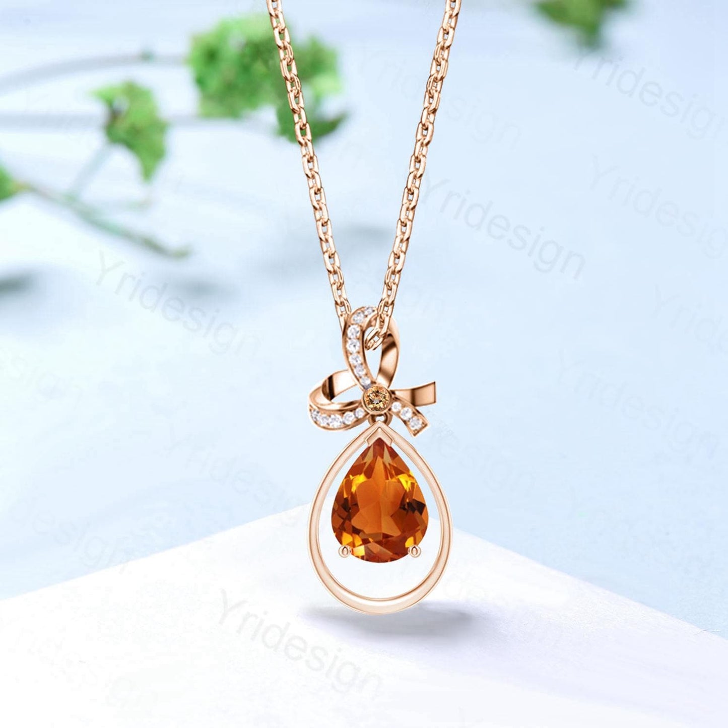 Unique Celtic Knot Pear Citrine Wedding Necklace Sterling Silver Yellow Gold Mother's Pendant Animal Inspired Anniversary Gift for Daughter