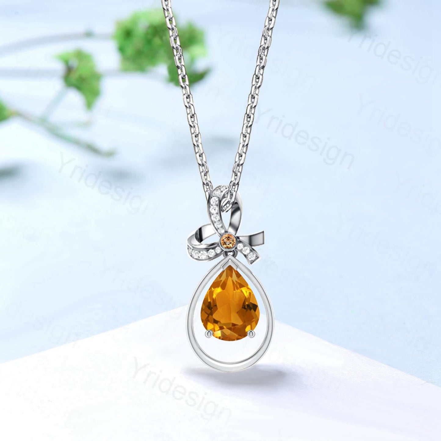 Unique Celtic Knot Pear Citrine Wedding Necklace Sterling Silver Yellow Gold Mother's Pendant Animal Inspired Anniversary Gift for Daughter