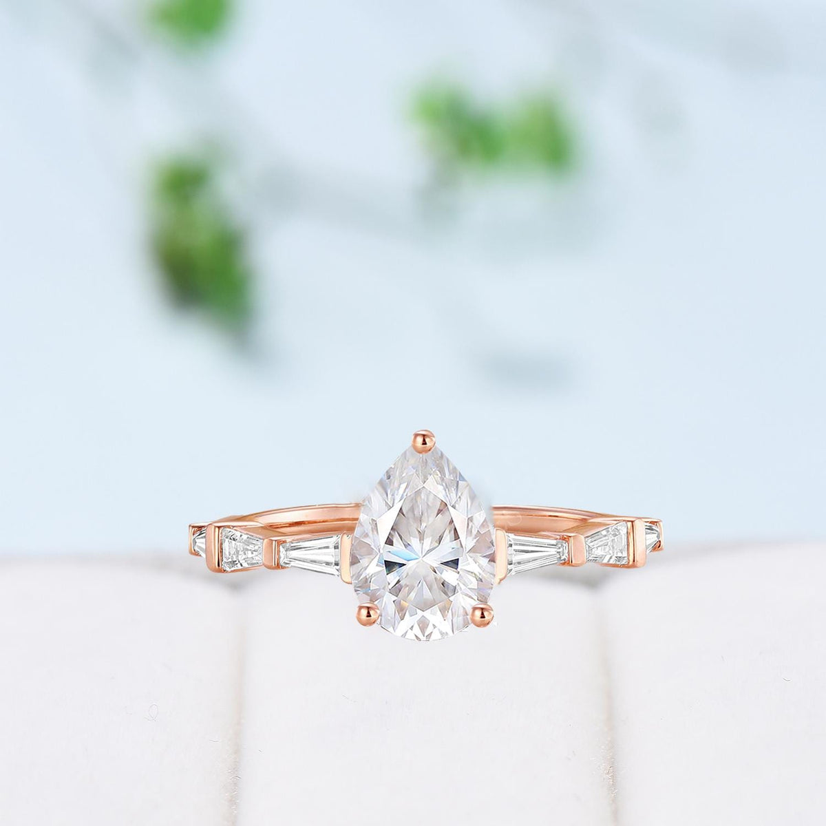 Asscher Cut Brilliant Moissanite ring Baguette Moissanite Engagement Ring 14K Rose Gold Vintage Wedding Ring Unique Anniversary Promise Ring