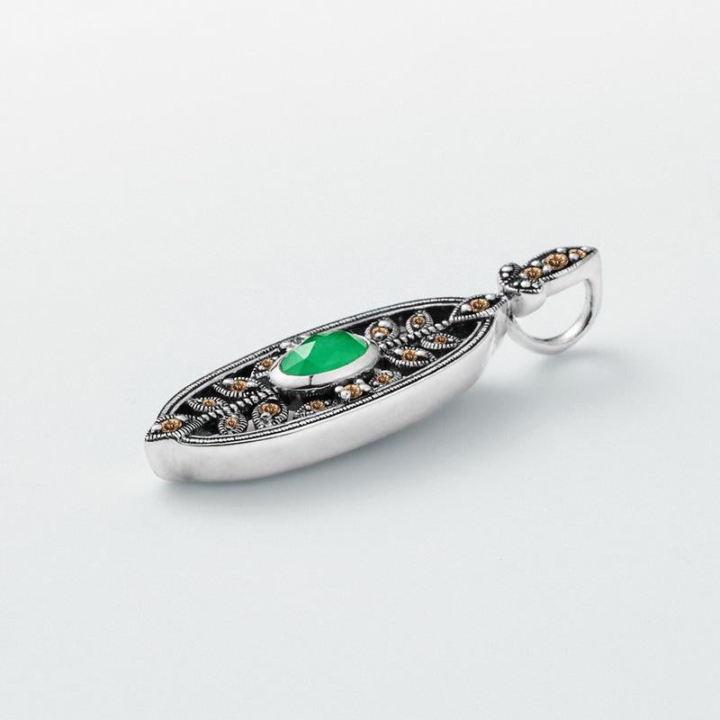 Unique Evil Eye Wedding Set vintage marquise shaped pendant necklace silver white gold art deco green emerald stud earrings anniversary gift