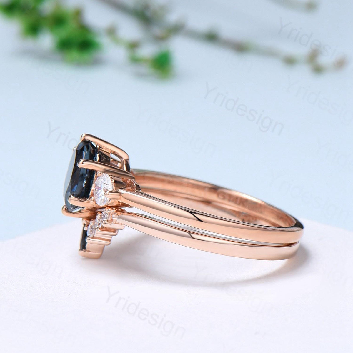 Retro Round Alexandrite Engagement Ring Alexandrite Moissanite Wedding Ring Set Three Stone Color Changing Art Deco Stacking Band Women Gift