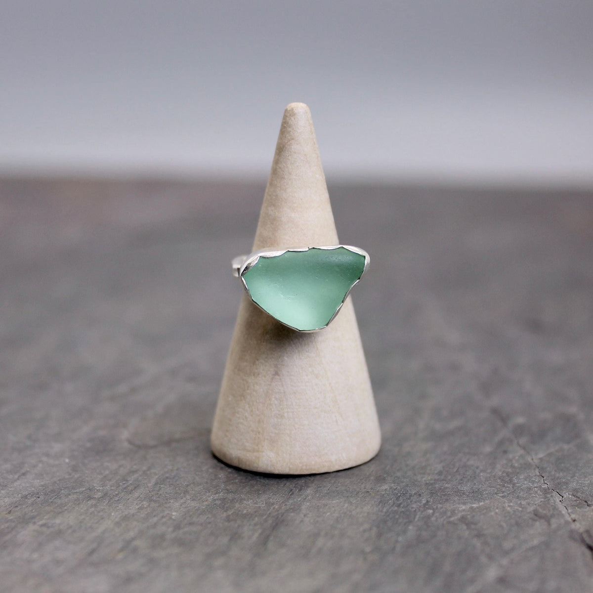 Mint Green Sea Glass Ring | Handmade | Sterling Silver | Size 4 1/4