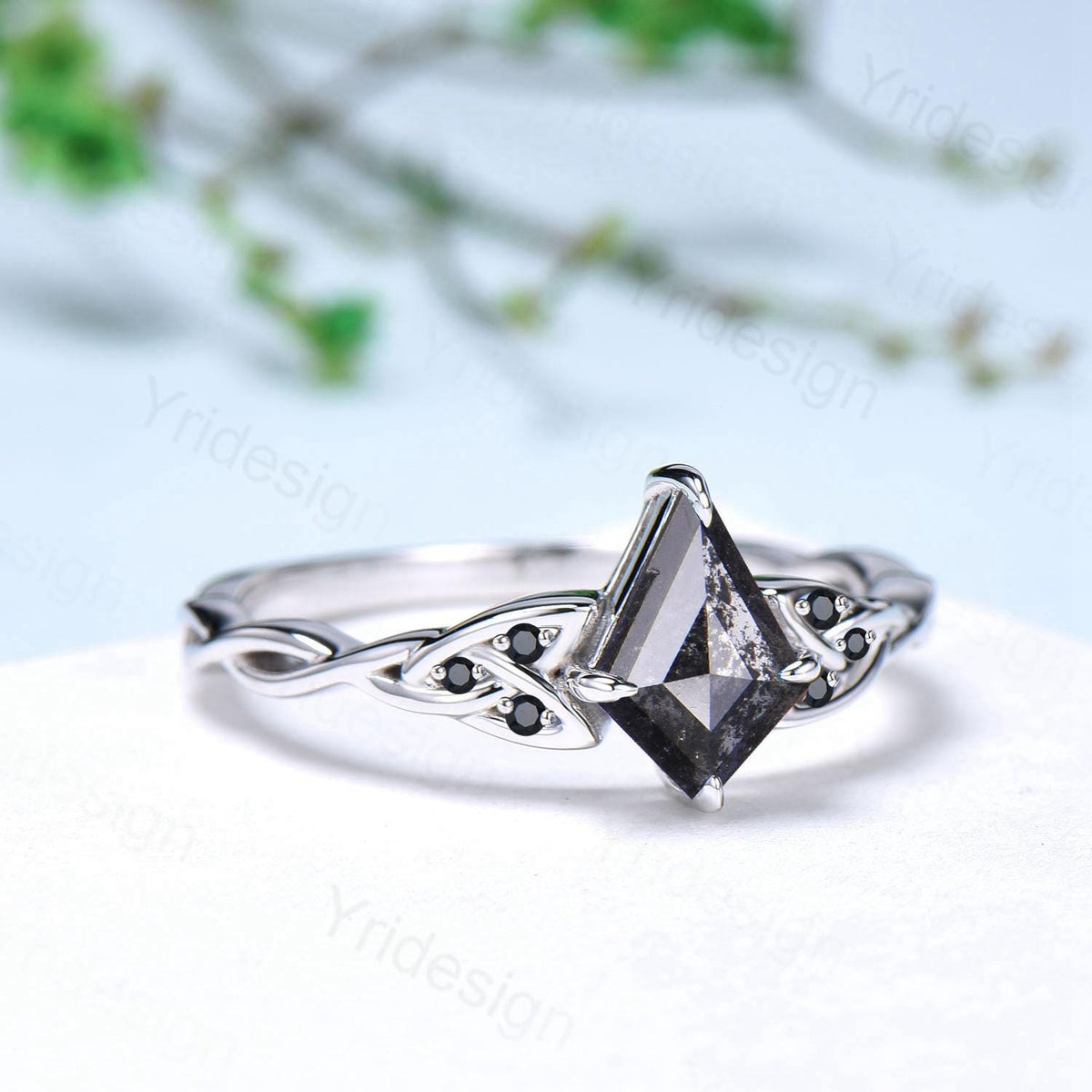 Black Gold Norse Viking Kite Cut Salt And Pepper Diamond Ring Celtic Love Pepper Black Diamond Engagement Ring Vintage Unique Twisted Ring