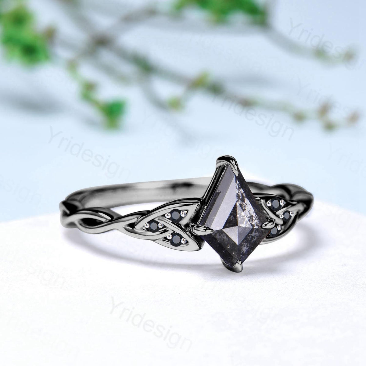 Black Gold Norse Viking Kite Cut Salt And Pepper Diamond Ring Celtic Love Pepper Black Diamond Engagement Ring Vintage Unique Twisted Ring