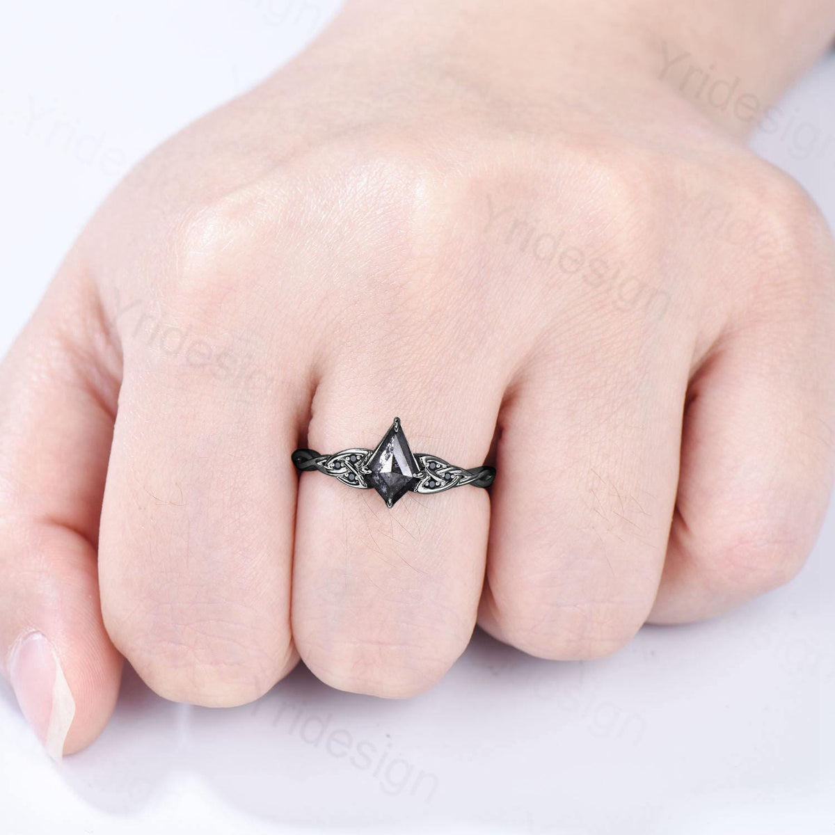 Black Gold Norse Viking Kite Cut Salt And Pepper Diamond Ring Celtic Love Pepper Black Diamond Engagement Ring Vintage Unique Twisted Ring