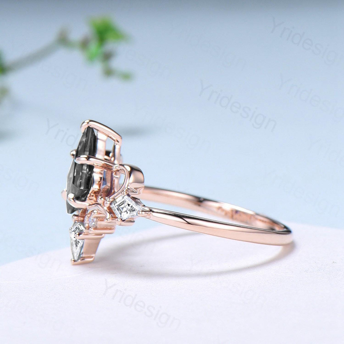 Unique Kite Cut Salt And Pepper Diamond Engagement Ring Art Deco Air Fly Anniversary Ring Alternative Rose Gold Wedding Ring For Women