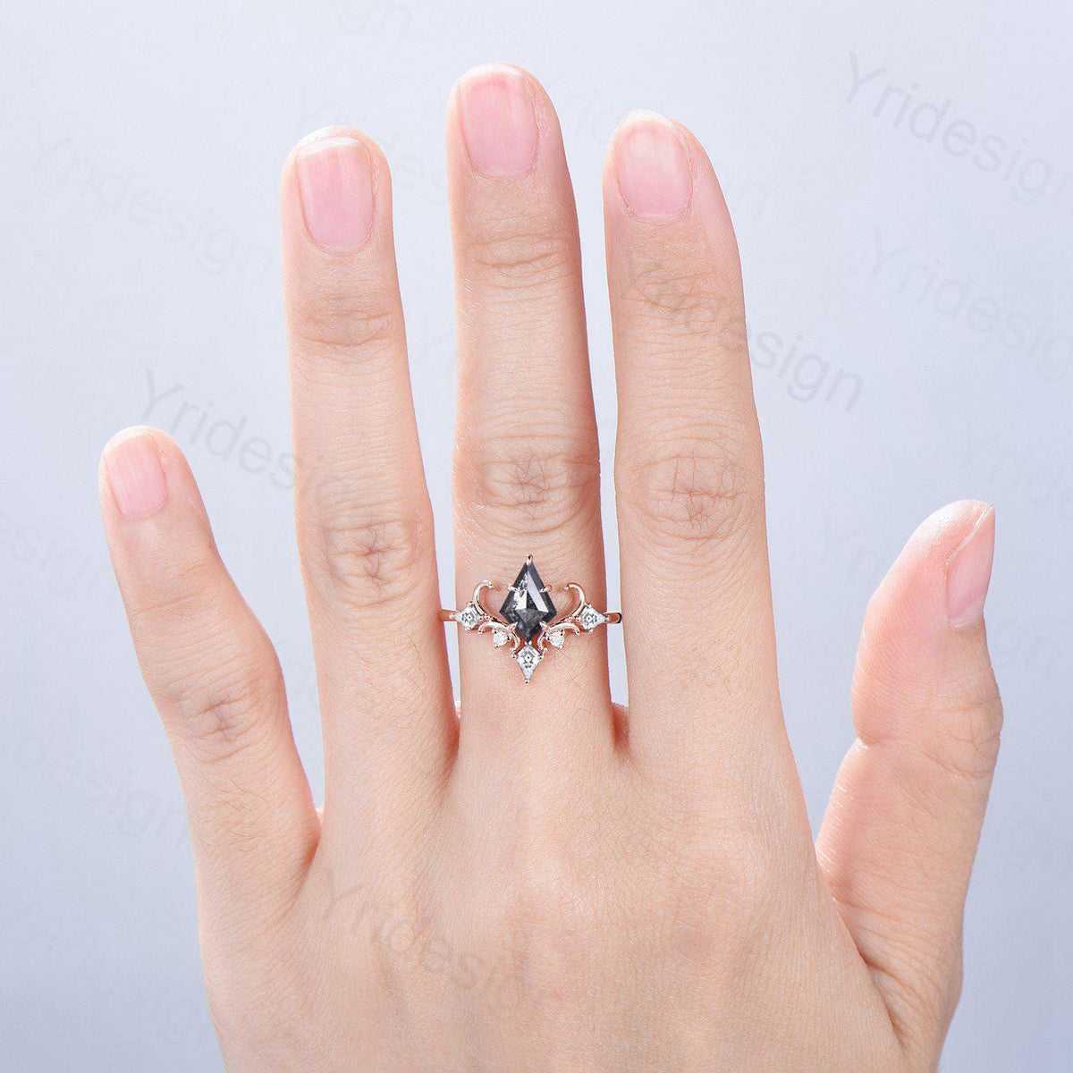 Unique Kite Cut Salt And Pepper Diamond Engagement Ring Art Deco Air Fly Anniversary Ring Alternative Rose Gold Wedding Ring For Women