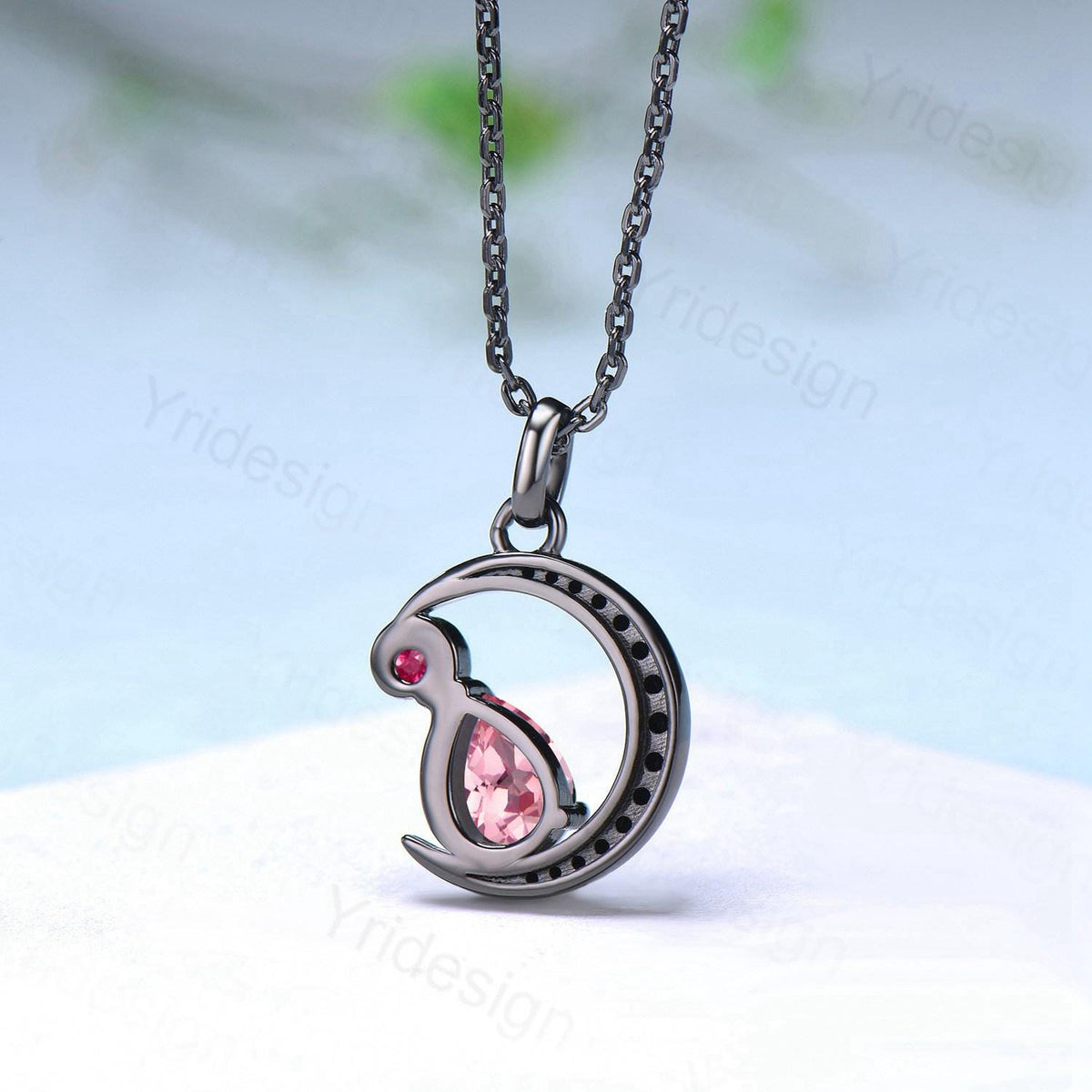 Unique Black Gold Papalacha Sapphire Necklace Gothic Pink Sapphire Pendant Necklace Crescent Moon Black Spinel Necklace Anniversary Gift