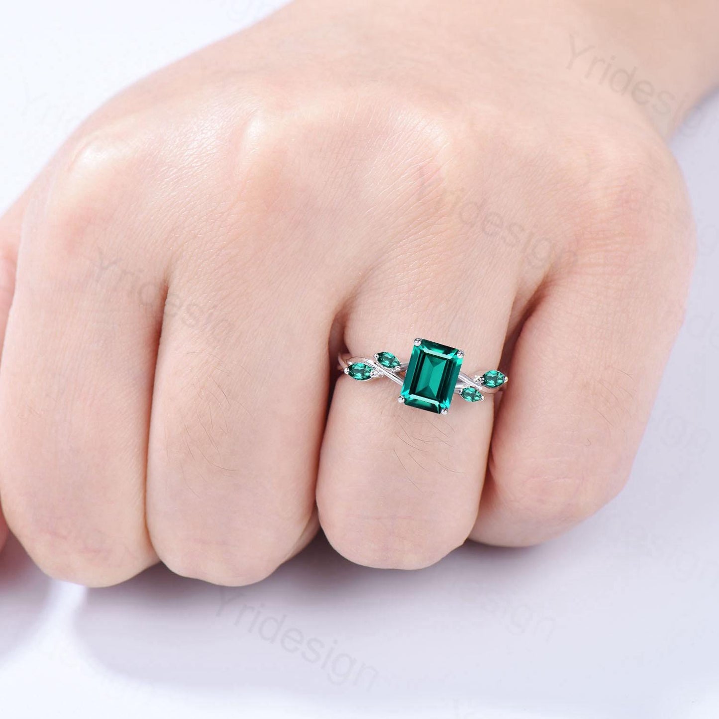 Unique Emerald Cut Emerald Engagement Ring Five Stone Marquise Emerald Eternity Wedding Ring For Women Split Shank Promise Ring Gift Women