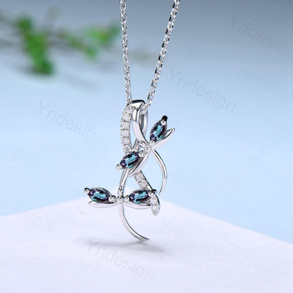 Nature Inspired Alexandrite Necklace Unique Marquise Color Change Dragonfly Accompany Necklace Pendant Necklace Unique Anniversary Gifts