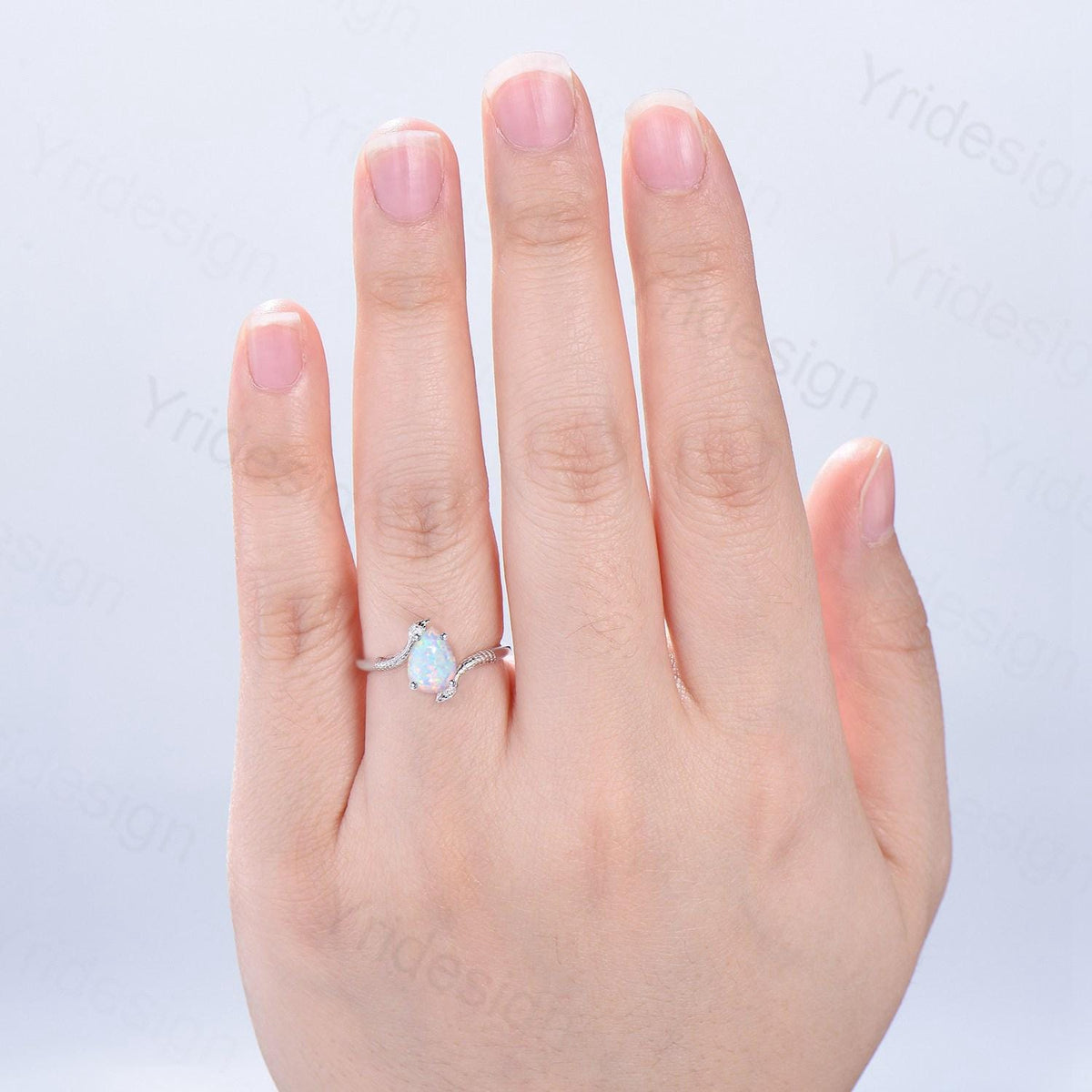 Unique Snake white fire opal engagement ring cold-blooded pear shaped opal emerald three stone wedding ring women anniversary promise gift