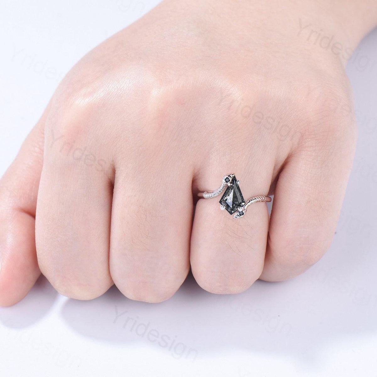 Unique snake salt and pepper diamond ring engagement ring cold-blooded kite cut fly pepper diamond  wedding women anniversary promise gift
