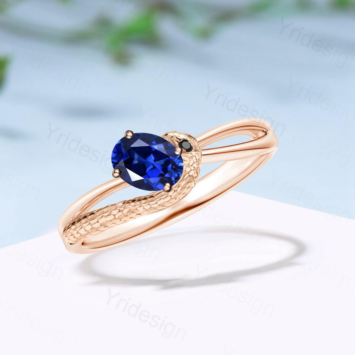 Snake Sapphire Engagement Ring Gold, 14K Solid Gold Gothic Ring for Women, Serpent Ring, Animal Ring,Split Shank Black Spinel Snake Eye Ring