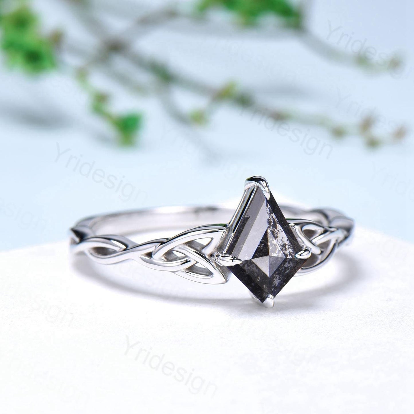 Norse Viking Kite Cut Salt And Pepper Diamond Ring Celtic Love Pepper Diamond Engagement Ring Vintage Unique Twisted Wedding Ring Women