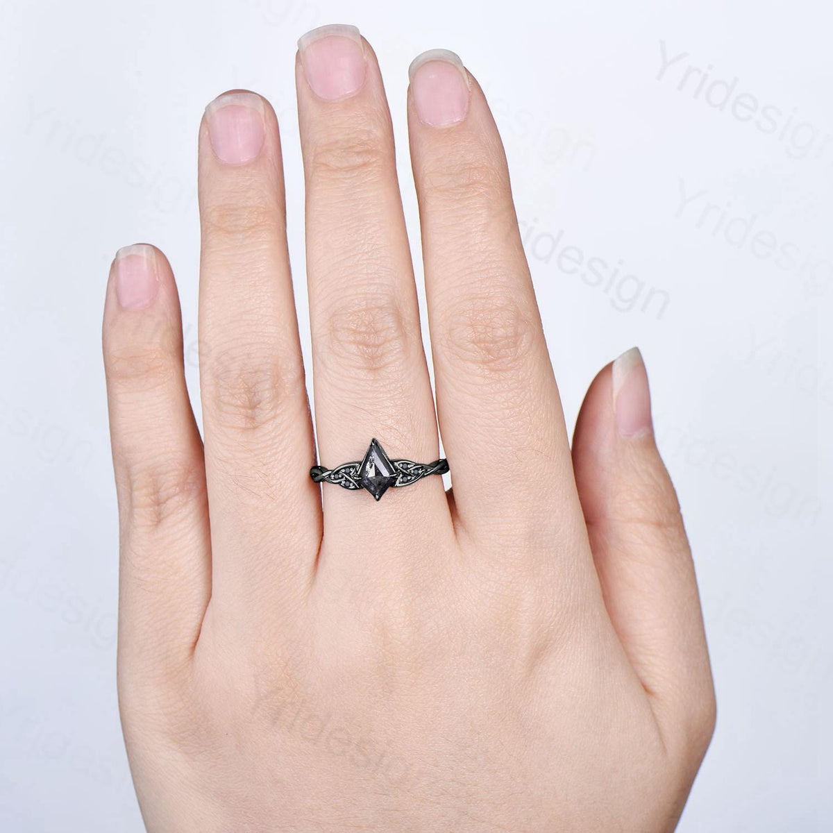 Black Gold Norse Viking Kite Cut Salt And Pepper Diamond Ring Celtic Love Pepper Black Diamond Engagement Ring Vintage Unique Twisted Ring