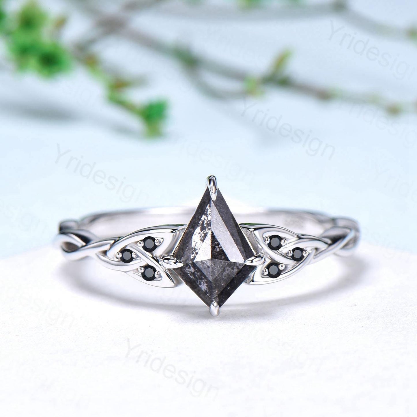 Black Gold Norse Viking Kite Cut Salt And Pepper Diamond Ring Celtic Love Pepper Black Diamond Engagement Ring Vintage Unique Twisted Ring
